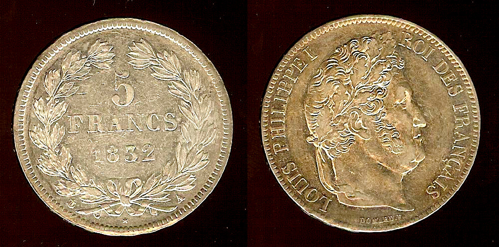 5 francs IIe type Domard 1832 Paris SUP